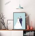 定制手绘婚纱照结婚请柬周边插画设计